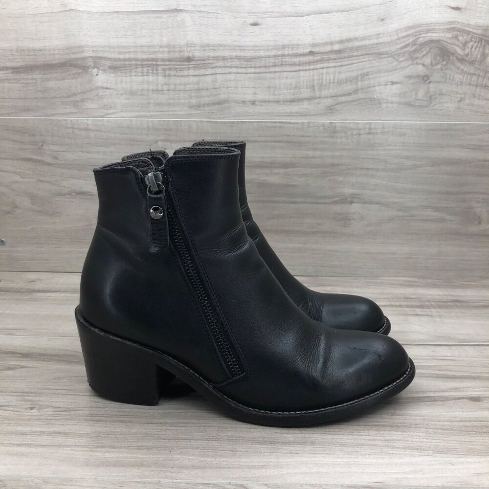 AGL Ankle Boots Womens EU 38.5 Black Leather Double Zip Booties